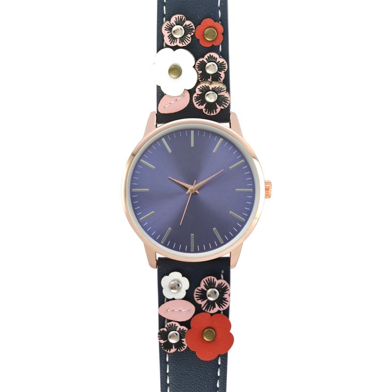 Women lovely flower leather band watch 104