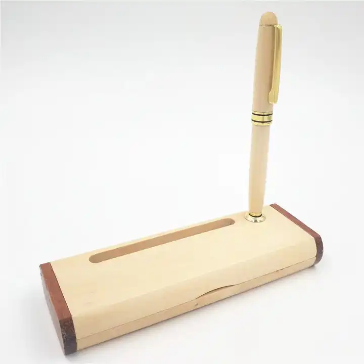 Wood Pen Case with Stand Holder Luxury Custom Engraved Logo Wood