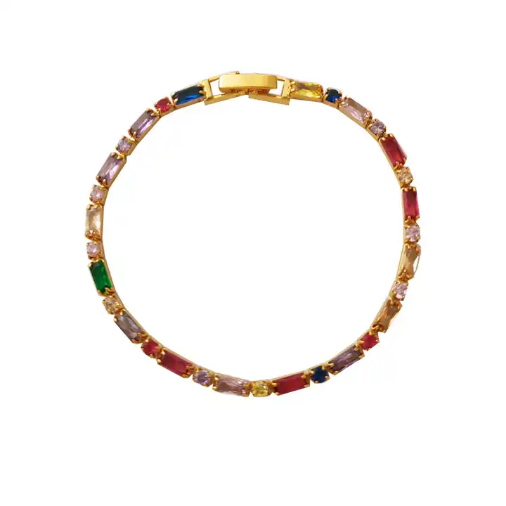 2023 Hiphop Dazzling Contrast Color Zircon Retro And Elegant Gold Adjustable Bracelet 10pc