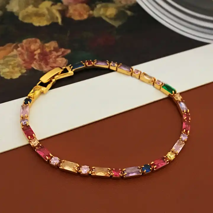2023 Hiphop Dazzling Contrast Color Zircon Retro And Elegant Gold Adjustable Bracelet 10pc