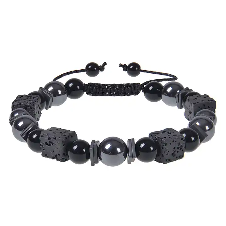 2023 Natural Tiger Eye Stone Bracelet Men\'s Square Volcanic Stone Beaded Bracelet Essential Oil Bracelet 100pc
