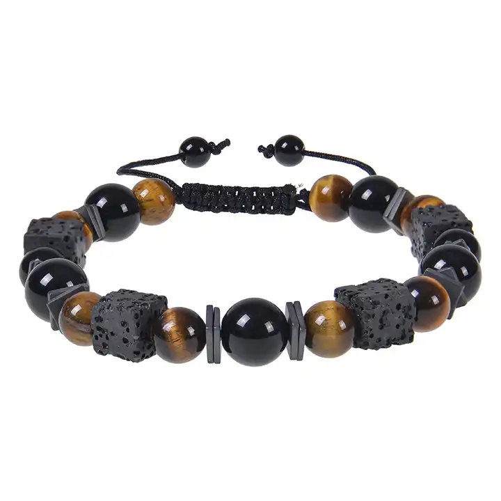 2023 Natural Tiger Eye Stone Bracelet Men's Square Volcanic Stone Beaded Bracelet Essential Oil Bracelet 100pc