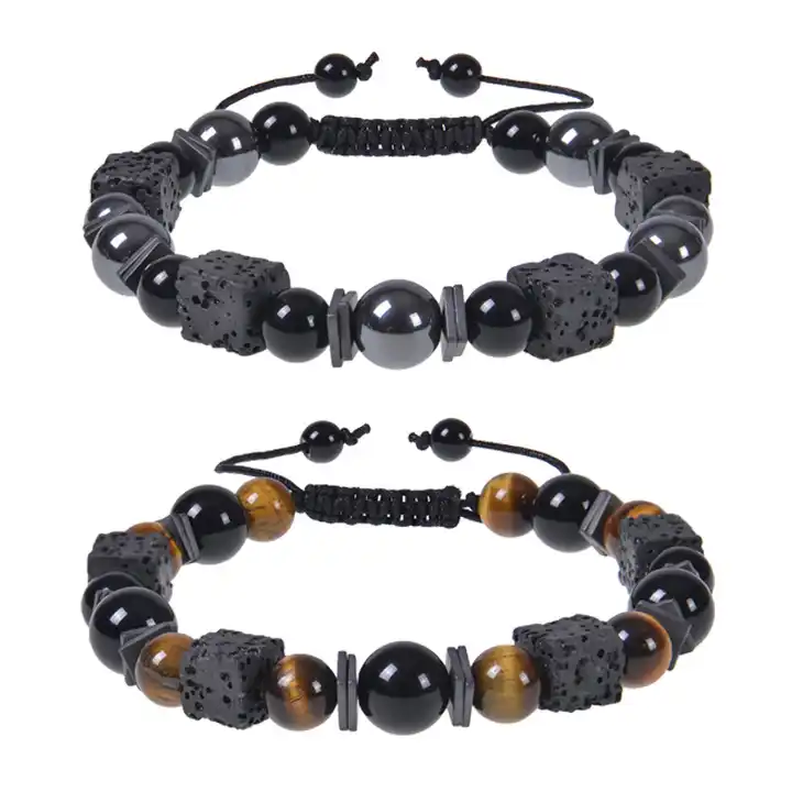 2023 Natural Tiger Eye Stone Bracelet Men's Square Volcanic Stone Beaded Bracelet Essential Oil Bracelet 100pc