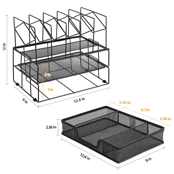 Metal Desk Organizers And Accessories Office Supplies Desk Organizer with Sliding Drawer Double Tray And 5 Upright Sections 10pc