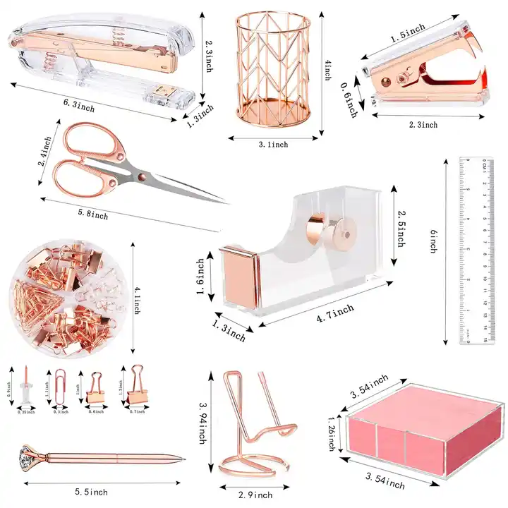 Office Supplies Acrylic Stapler Staple Remover Tape Holder Ballpoint Pen Scissor Binder Clips Staples Phone Holder 10pc