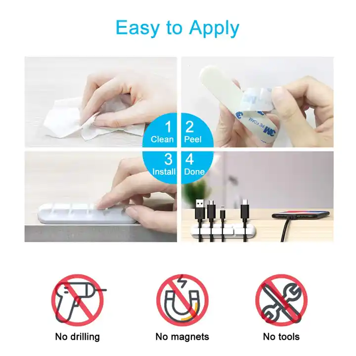 White Cable Clips Cord Desk Organizer Cable Management Organizers USB Cable Holder For Desk Car Home and Office 100pc