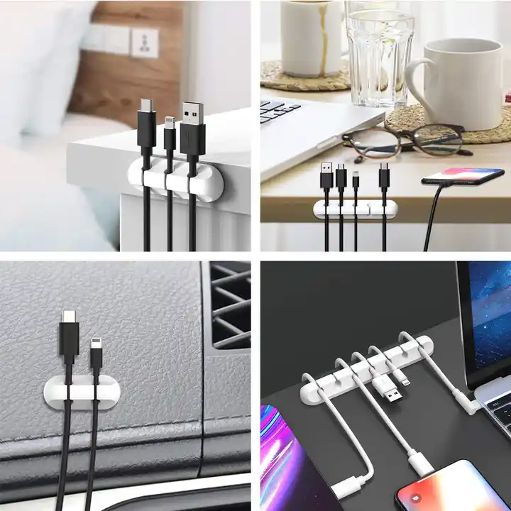 White Cable Clips Cord Desk Organizer Cable Management Organizers USB Cable Holder For Desk Car Home and Office 100pc